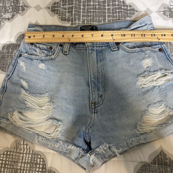 Abercrombie & Fitch a&f Annie High Rise Denim Shorts 26/2 Cuffed Light Wash - Picture 7 of 9